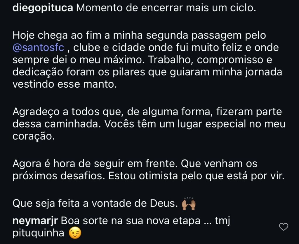 Diego Pituca se despediu do Santos