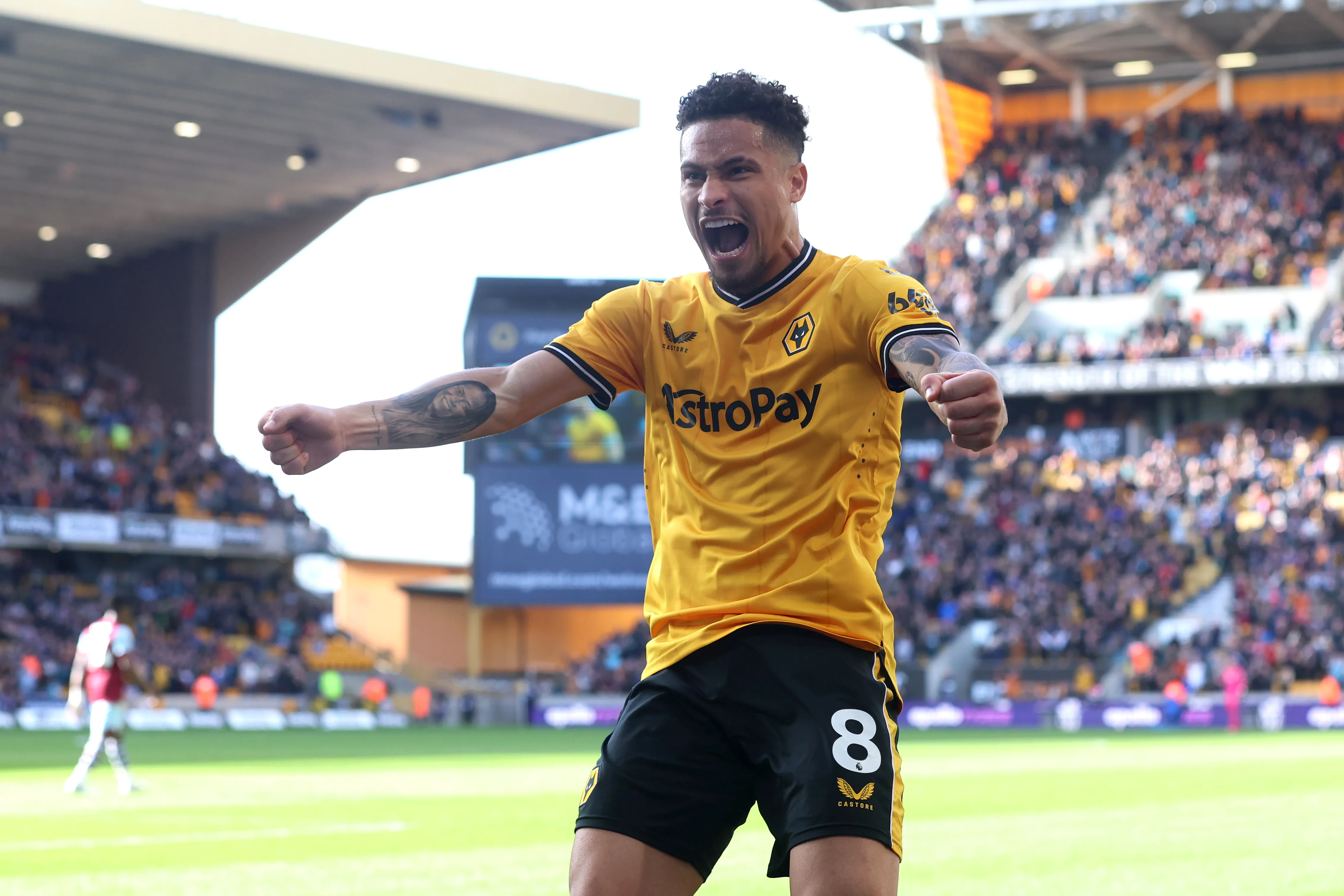 João Gomes comemorando um gol do Wolverhampton