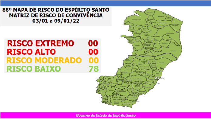 Governo do Espírito Santo divulga 88º Mapa de Risco Covid-19