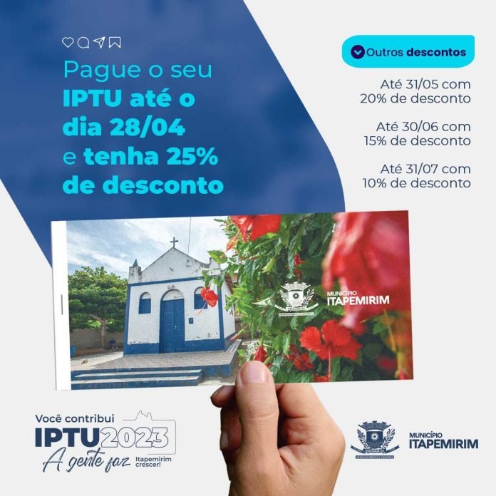 IPTU COM DESCONTO DE 25% SÓ ATÉ 28 DE ABRIL