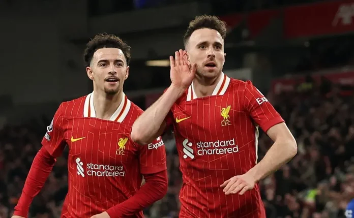 Diogo Jota marcou seu último gol da carreira contra o Everton, em Anfield Road