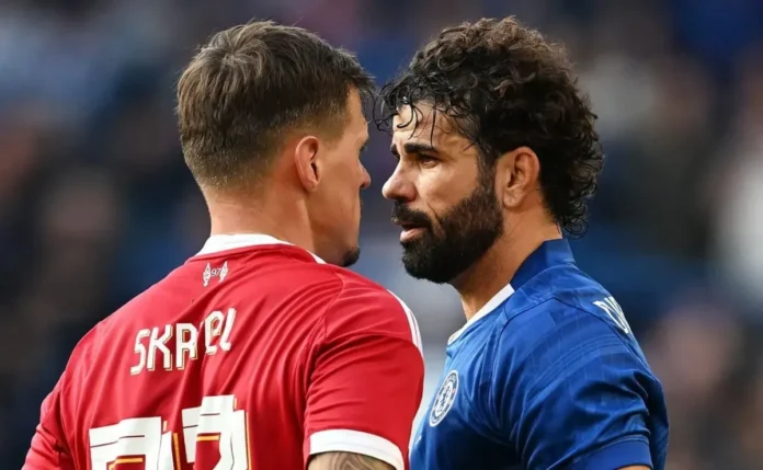 Lance polêmico: Diego Costa atinge Skrtel e é punido em seguida em partida beneficente
