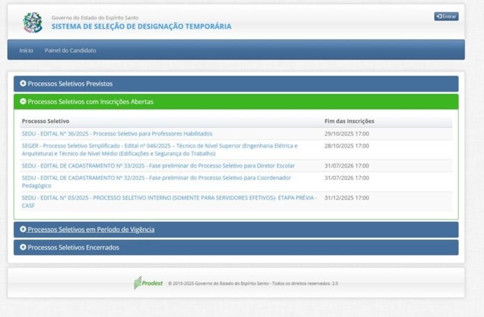Sistema de Seleção do Governo do ES ultrapassa 2,6 milhões
